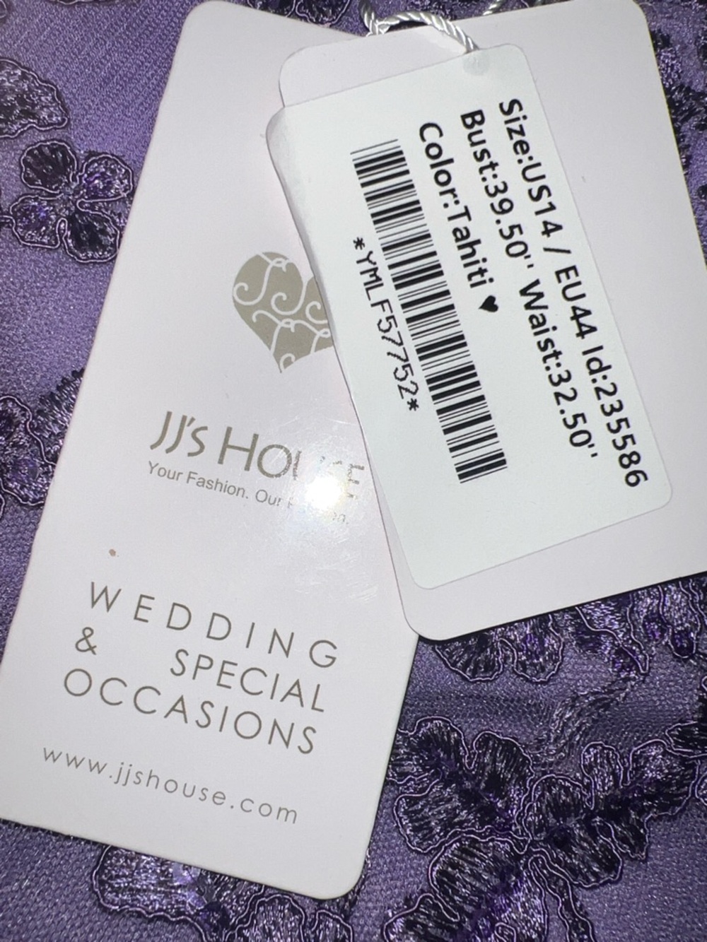 JJs House size14 NWT Purple Ruffle Chiffon Dress w/sequin/lace - Picture 11 of 13